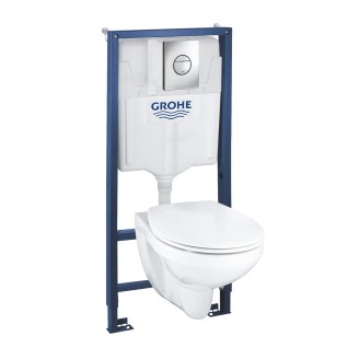 WC komplektas Grohe Bau Ceramic: potinkinis rėmas + Grohe Bau WC + mygtukas + lėtaeigis dangtis, 39499000